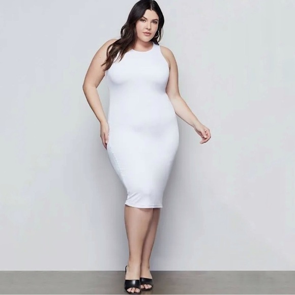 Good American The Body Sculpted Microrib Sleeveless Midi Dress White 7 / 4XL - Picture 1 of 16